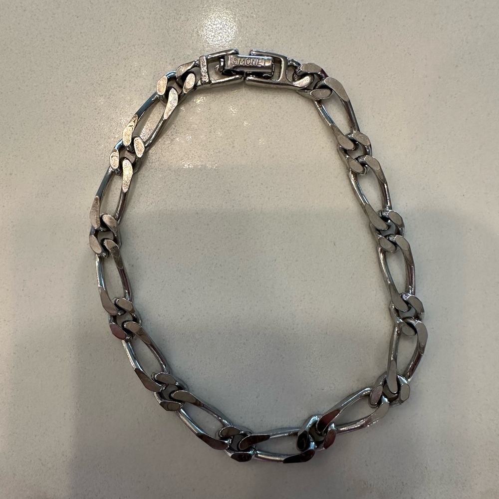 MONET VINTAGE FIGARO Silver LINK Chain Bracelet UNISEX 8” - Picture 3 of 5